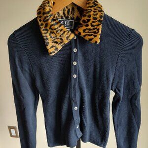 Black Button up Top with Faux Fur collar